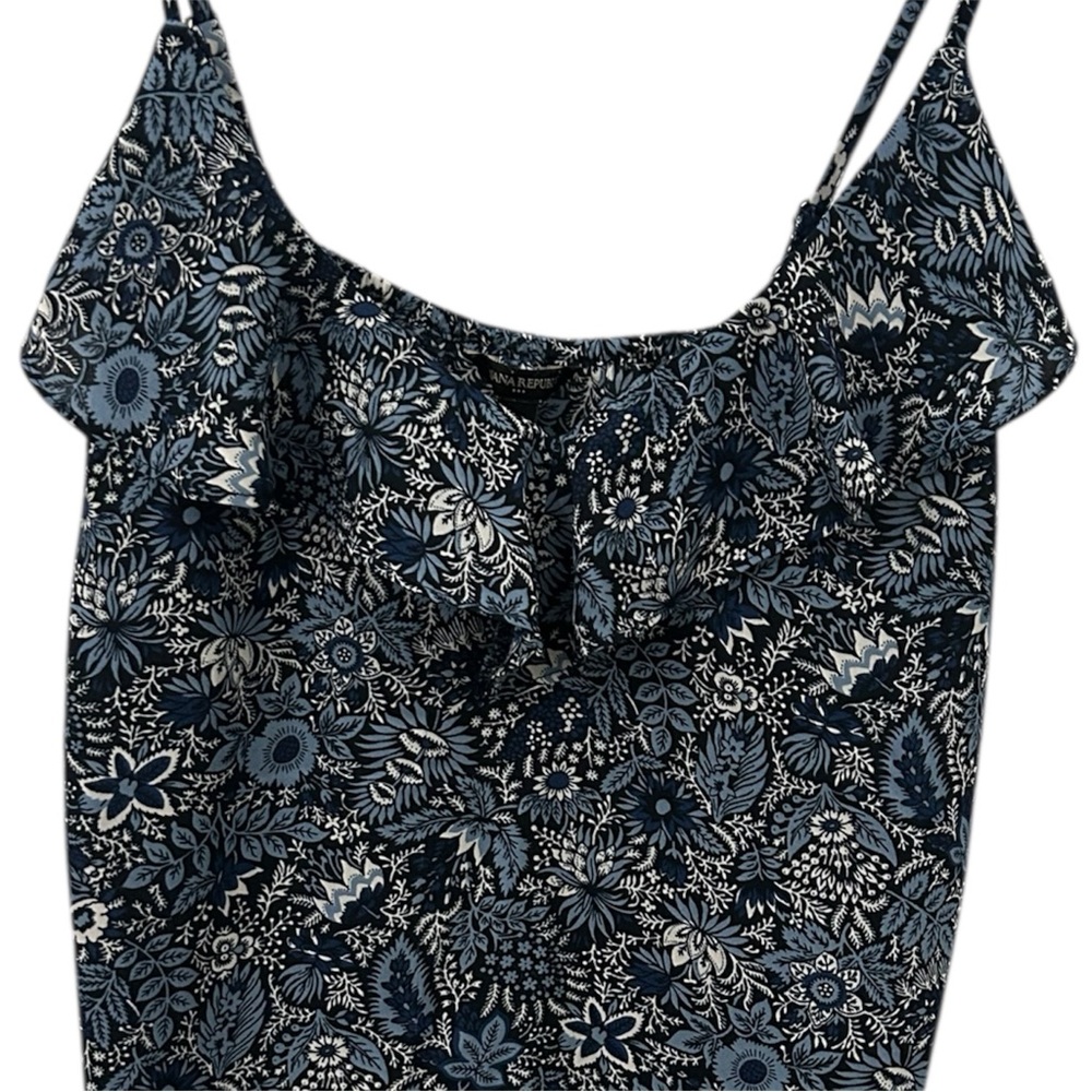 Banana Republic Blue Floral Cami Tank Top with Ruffle Adjustable Straps EUC Sz M